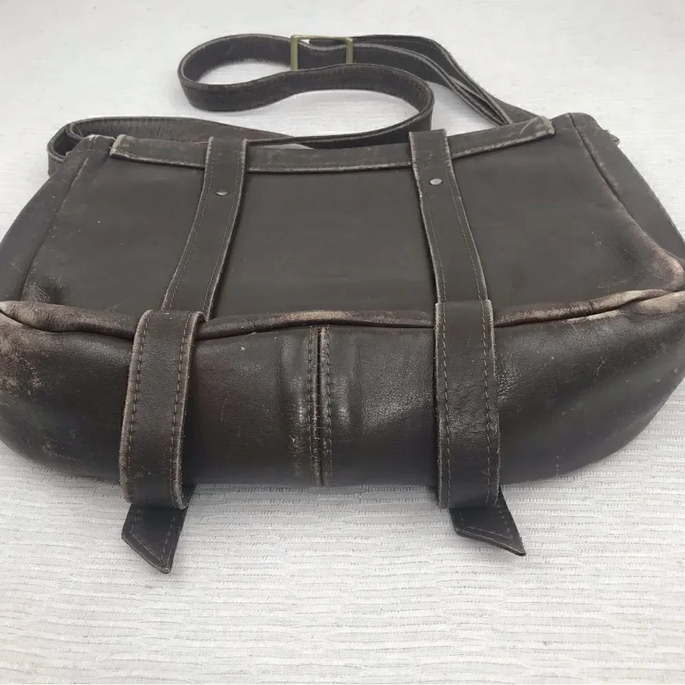 100% All Leather Hand Crafted Made in USA Brown Leather Satchel Bag